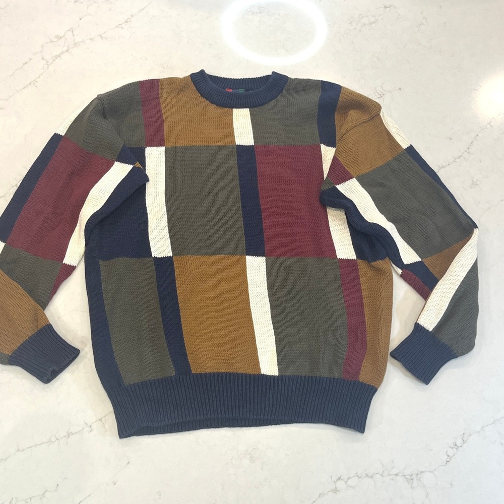 Bachrach 1877 Vintage Colorblock Sweater Mens Large Multicolor Ramie‎ Cotton 90s